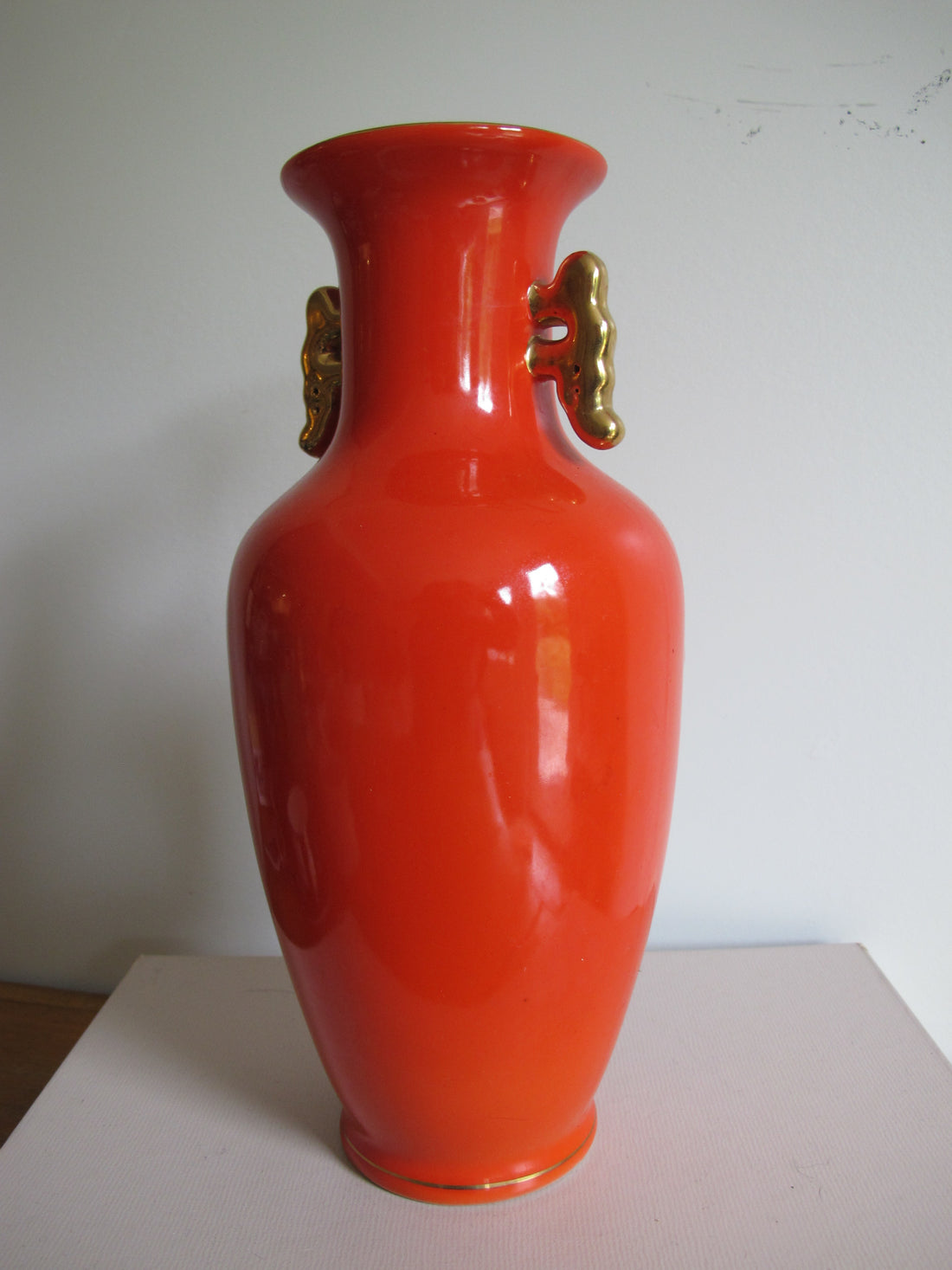 Vase Chinese Persimmon Vintage Chinoiserie Porcelain Bird Art - Not Signed or Stamped