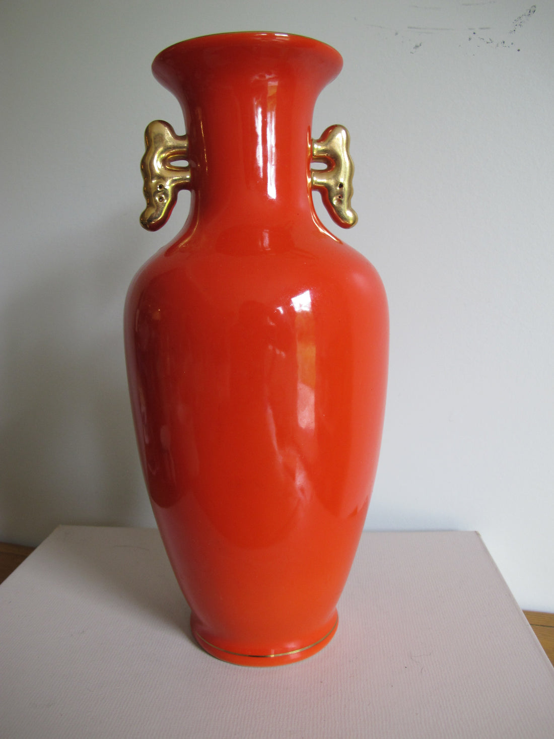Vase Chinese Persimmon Vintage Chinoiserie Porcelain Bird Art - Not Signed or Stamped