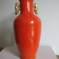 Vase Chinese Persimmon Vintage Chinoiserie Porcelain Bird Art - Not Signed or Stamped