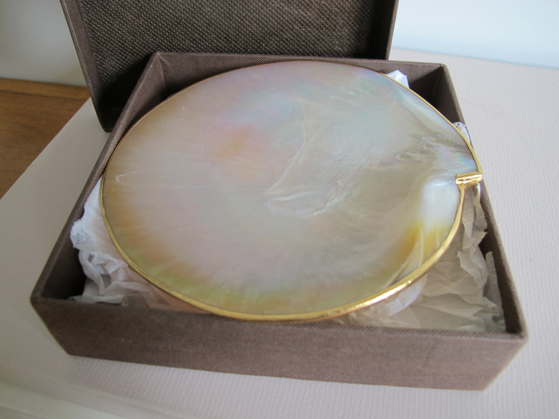 Shell Caviar Dish Mother of Pearl Indonesia With Gold Trim and Legs