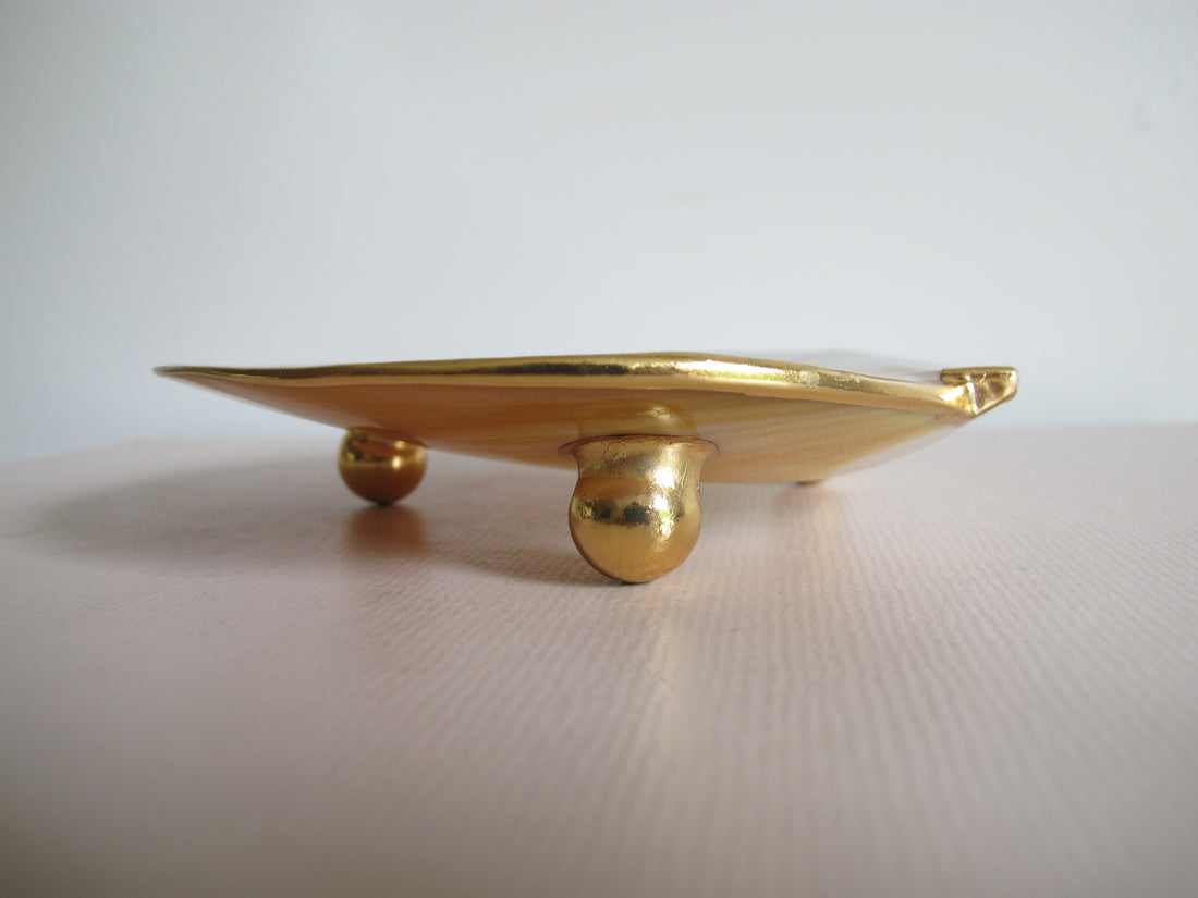 Shell Caviar Dish Mother of Pearl Indonesia With Gold Trim and Legs