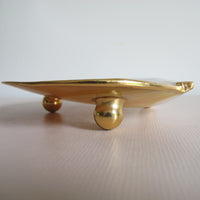 Shell Caviar Dish Mother of Pearl Indonesia With Gold Trim and Legs