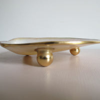 Shell Caviar Dish Mother of Pearl Indonesia With Gold Trim and Legs