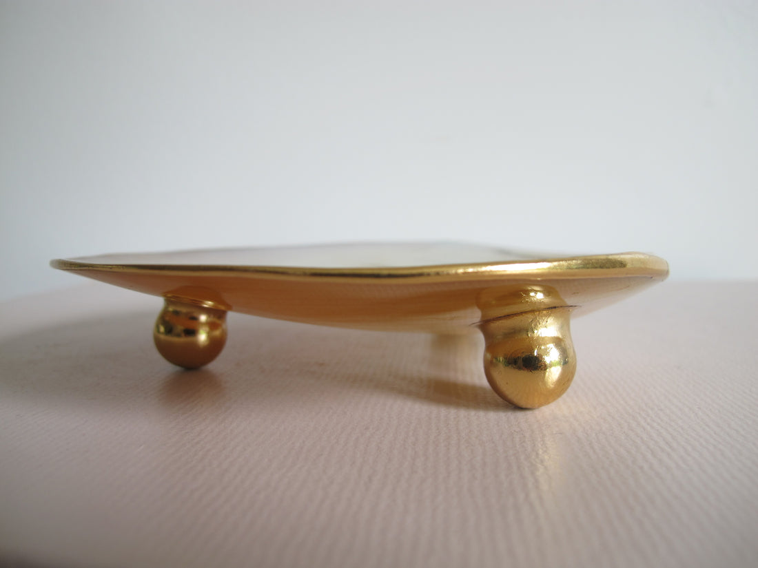 Shell Caviar Dish Mother of Pearl Indonesia With Gold Trim and Legs