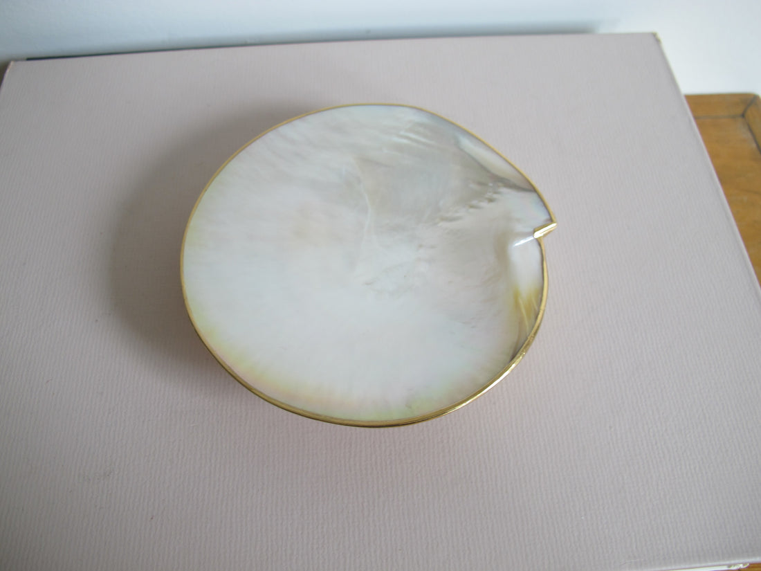 Shell Caviar Dish Mother of Pearl Indonesia With Gold Trim and Legs