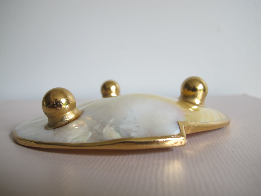 Shell Caviar Dish Mother of Pearl Indonesia With Gold Trim and Legs