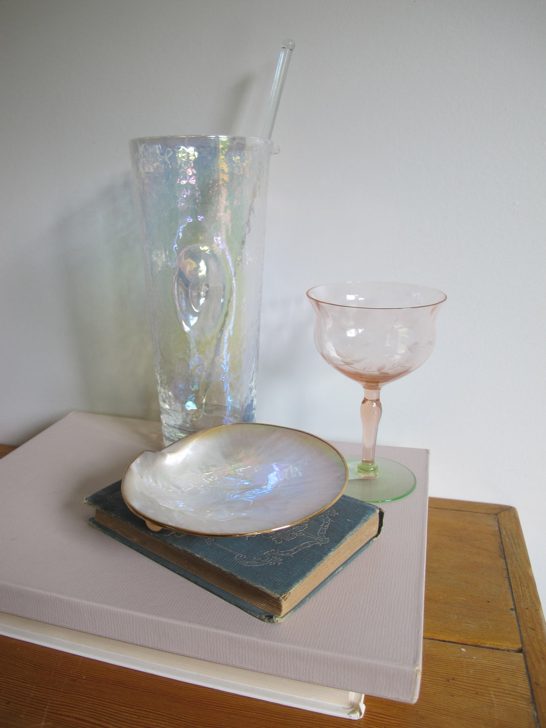 Shell Caviar Dish Mother of Pearl Indonesia With Gold Trim and Legs