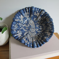 Vintage Biagioli Scalloped Bowl Gubbio Italy Blue & White Studio Pottery