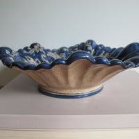 Vintage Biagioli Scalloped Bowl Gubbio Italy Blue & White Studio Pottery