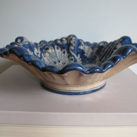 Vintage Biagioli Scalloped Bowl Gubbio Italy Blue & White Studio Pottery
