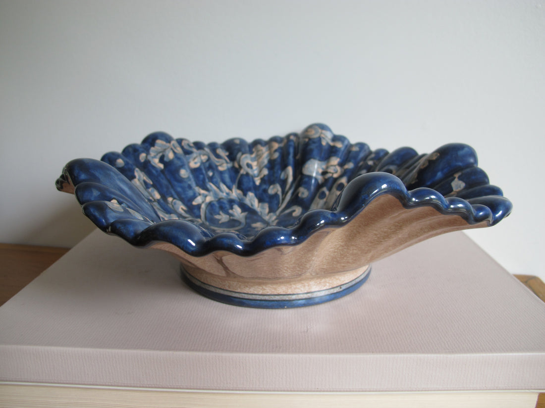 Vintage Biagioli Scalloped Bowl Gubbio Italy Blue & White Studio Pottery