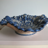 Vintage Biagioli Scalloped Bowl Gubbio Italy Blue & White Studio Pottery