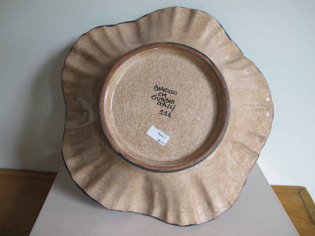 Vintage Biagioli Scalloped Bowl Gubbio Italy Blue & White Studio Pottery