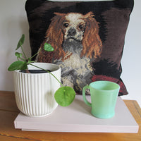 Embroidered Dog Pillow Spaniel Velvet Vintage Needlepoint Pillow