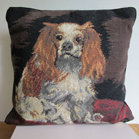 Embroidered Dog Pillow Spaniel Velvet Vintage Needlepoint Pillow