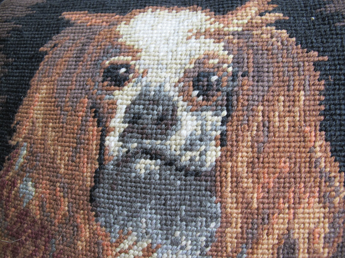 Embroidered Dog Pillow Spaniel Velvet Vintage Needlepoint Pillow