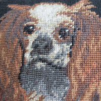 Embroidered Dog Pillow Spaniel Velvet Vintage Needlepoint Pillow