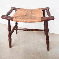 Primitive Curved Woven Rush Bench with Wood Frame