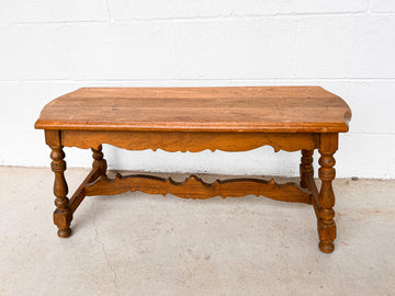 Solid Wood Bench with Carved Wood legs and edges.  primitive farm house antique Wood stool Seat