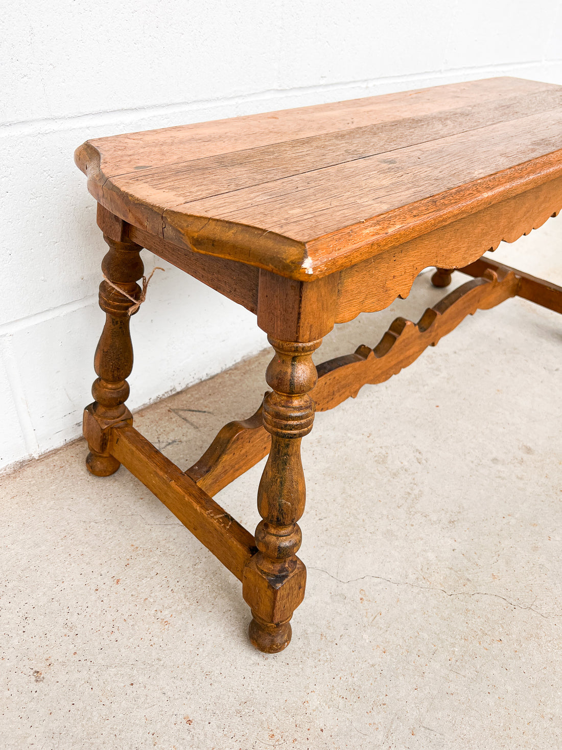 Primitive carved Wood Bench Stool