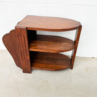 Art Deco Wood Side Table Shelf with Magazine Holder