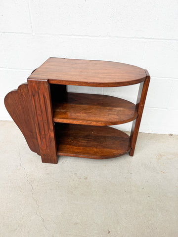 Art Deco Wood Side Table Shelf with Magazine Holder