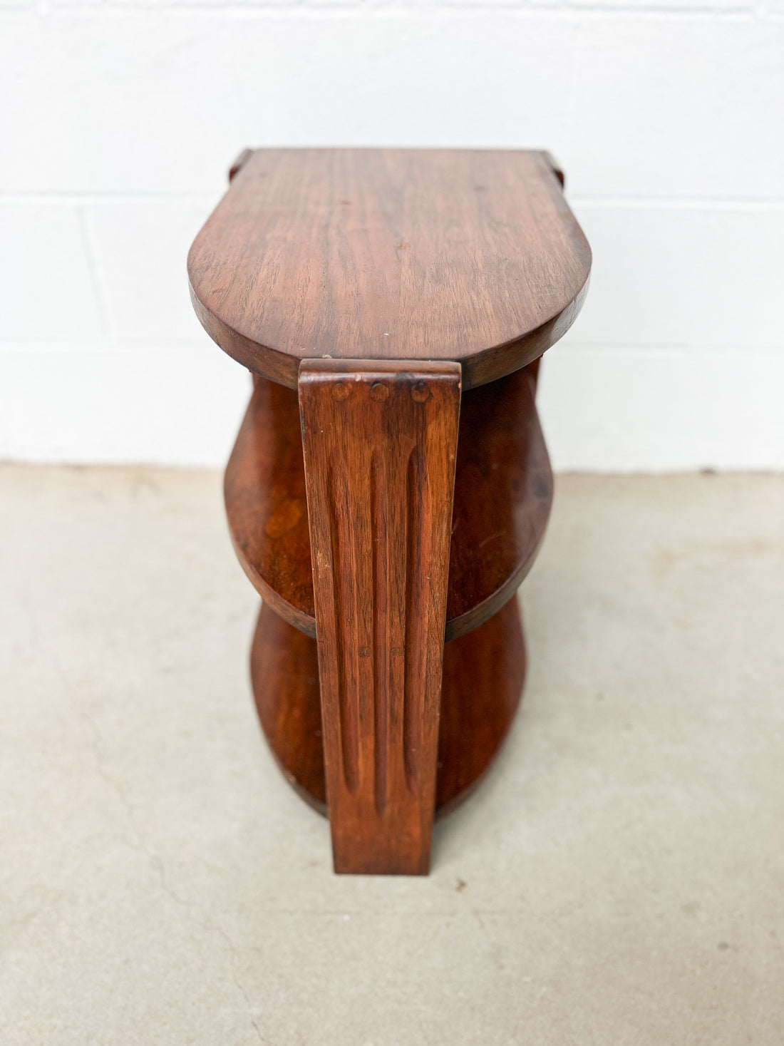 Art Deco Wood Side Table Shelf with Magazine Holder