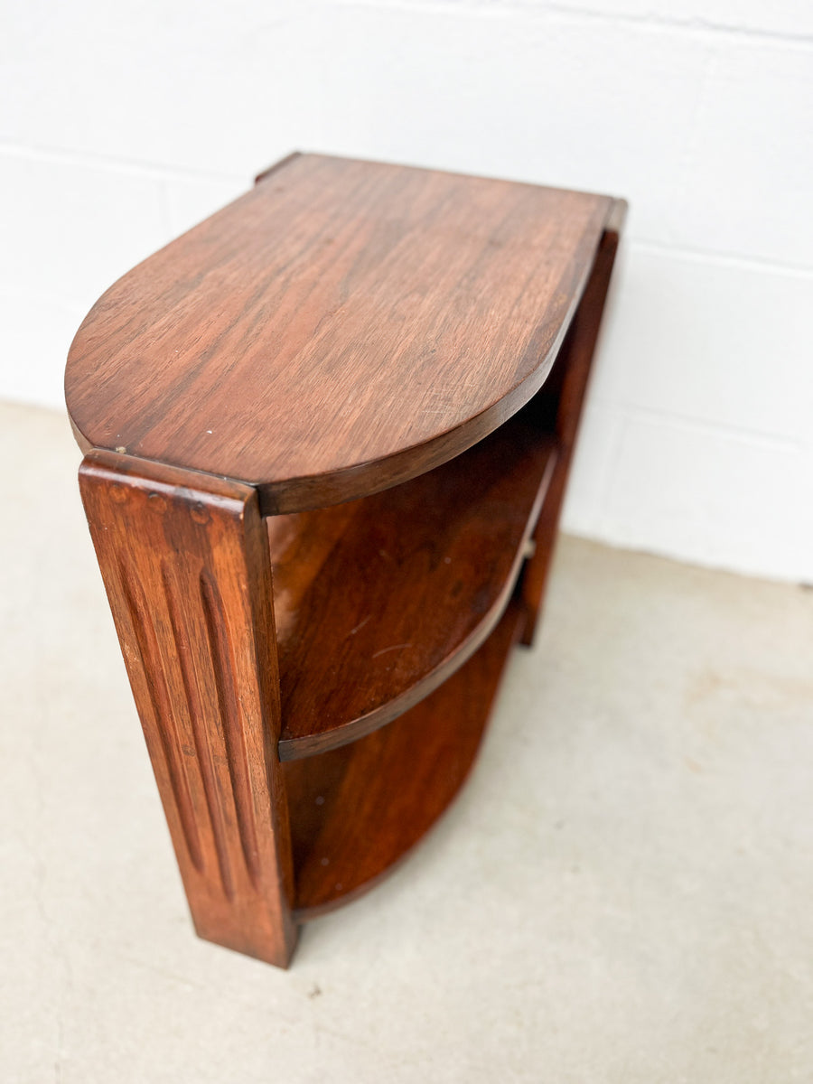 Art Deco Wood Side Table Shelf with Magazine Holder