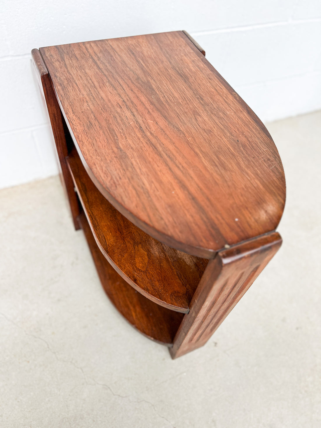 Art Deco Wood Side Table Shelf with Magazine Holder