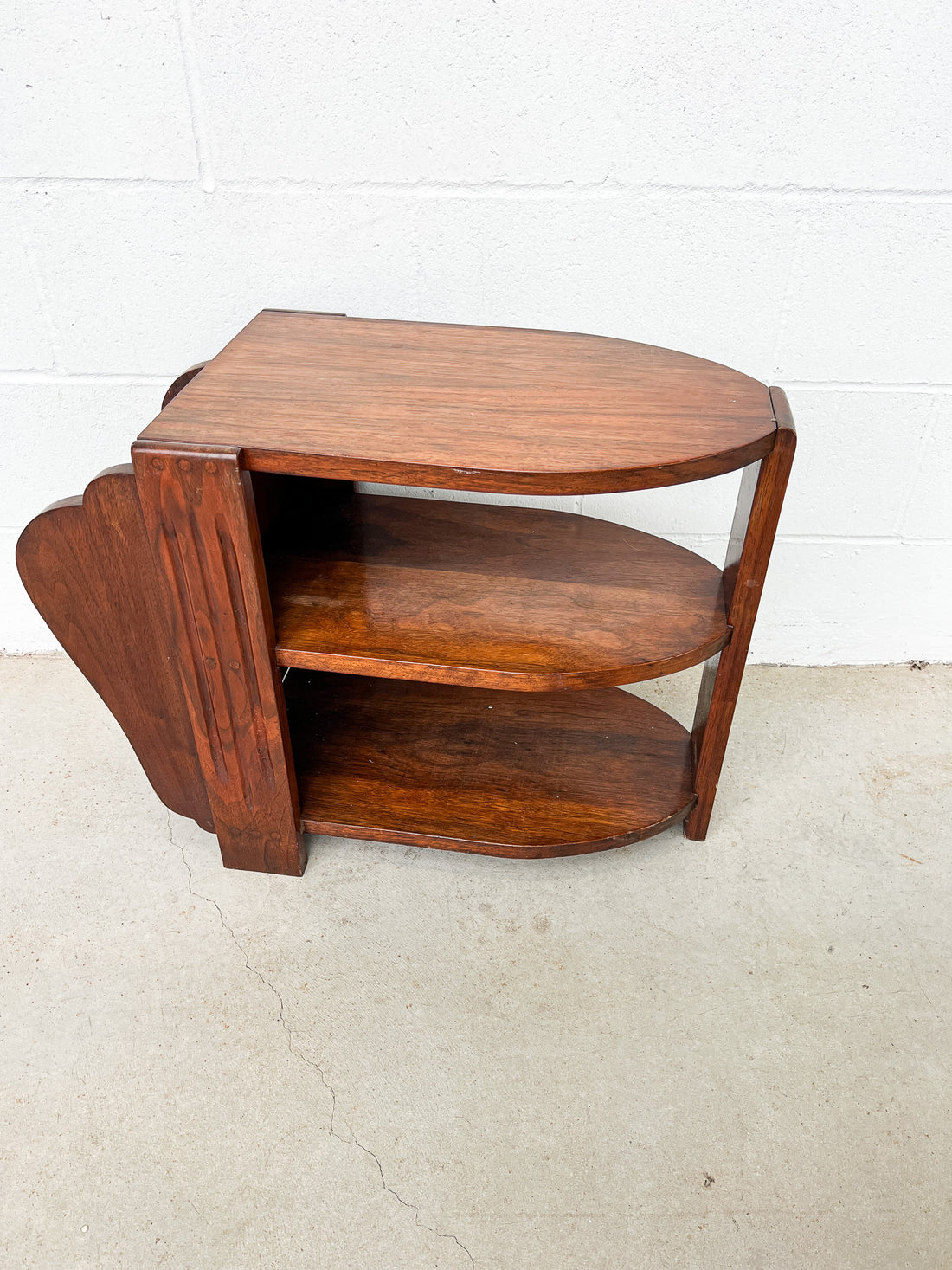 Art Deco Wood Side Table Shelf with Magazine Holder