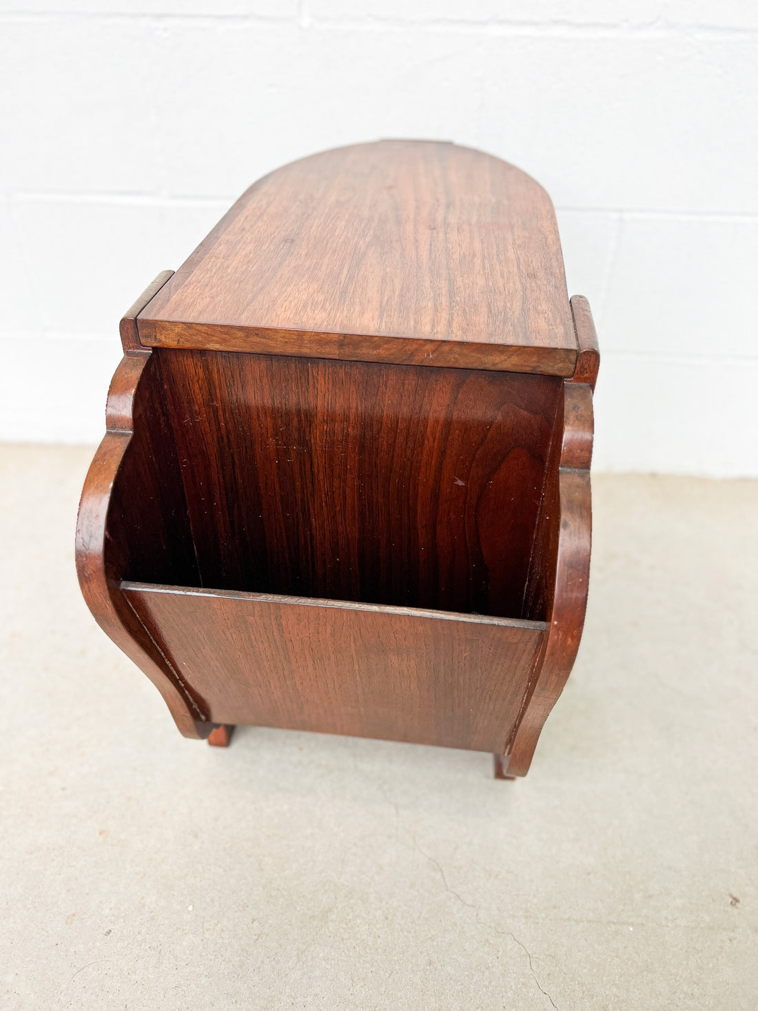 Art Deco Wood Side Table Shelf with Magazine Holder