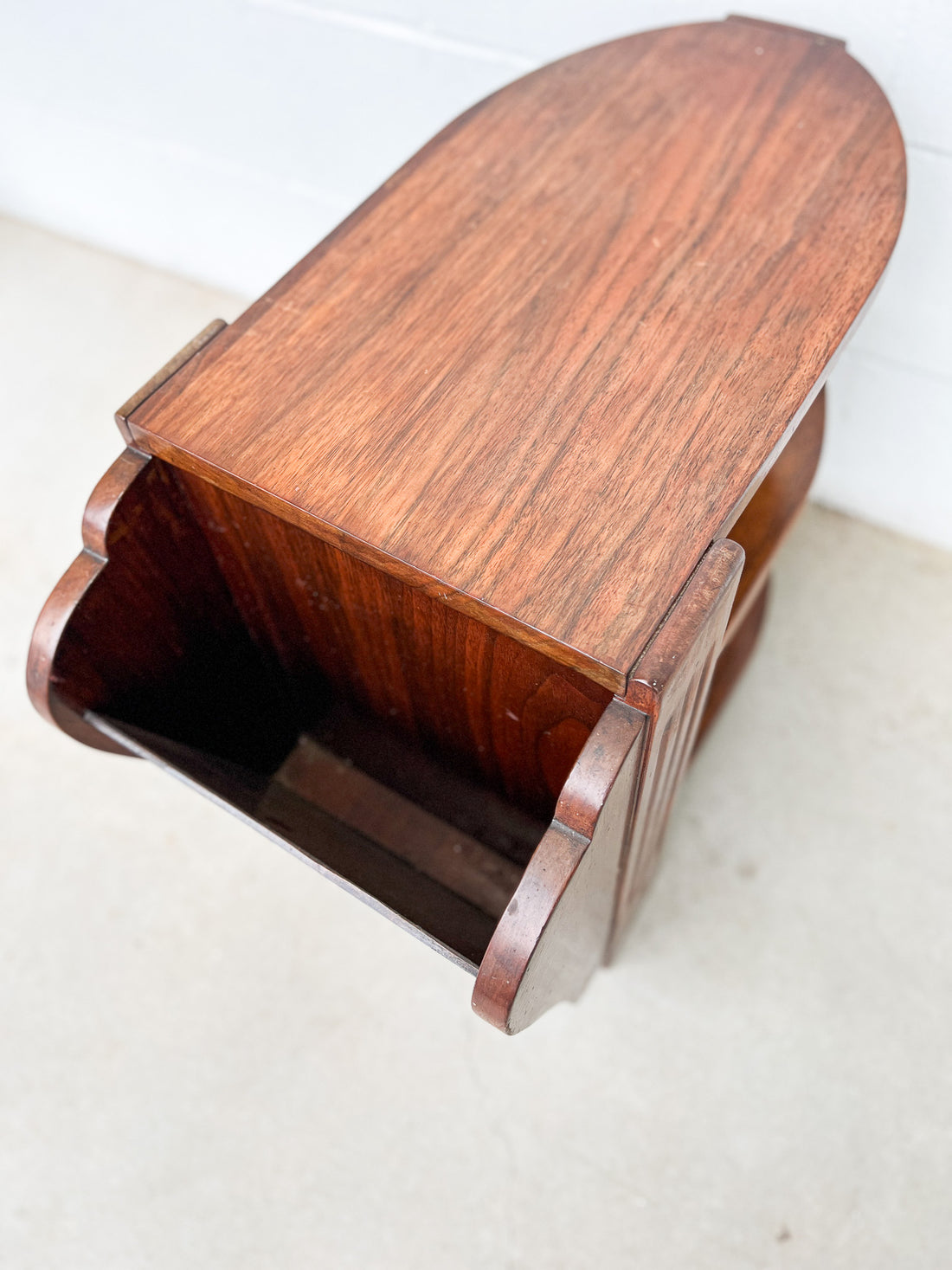 Art Deco Wood Side Table Shelf with Magazine Holder