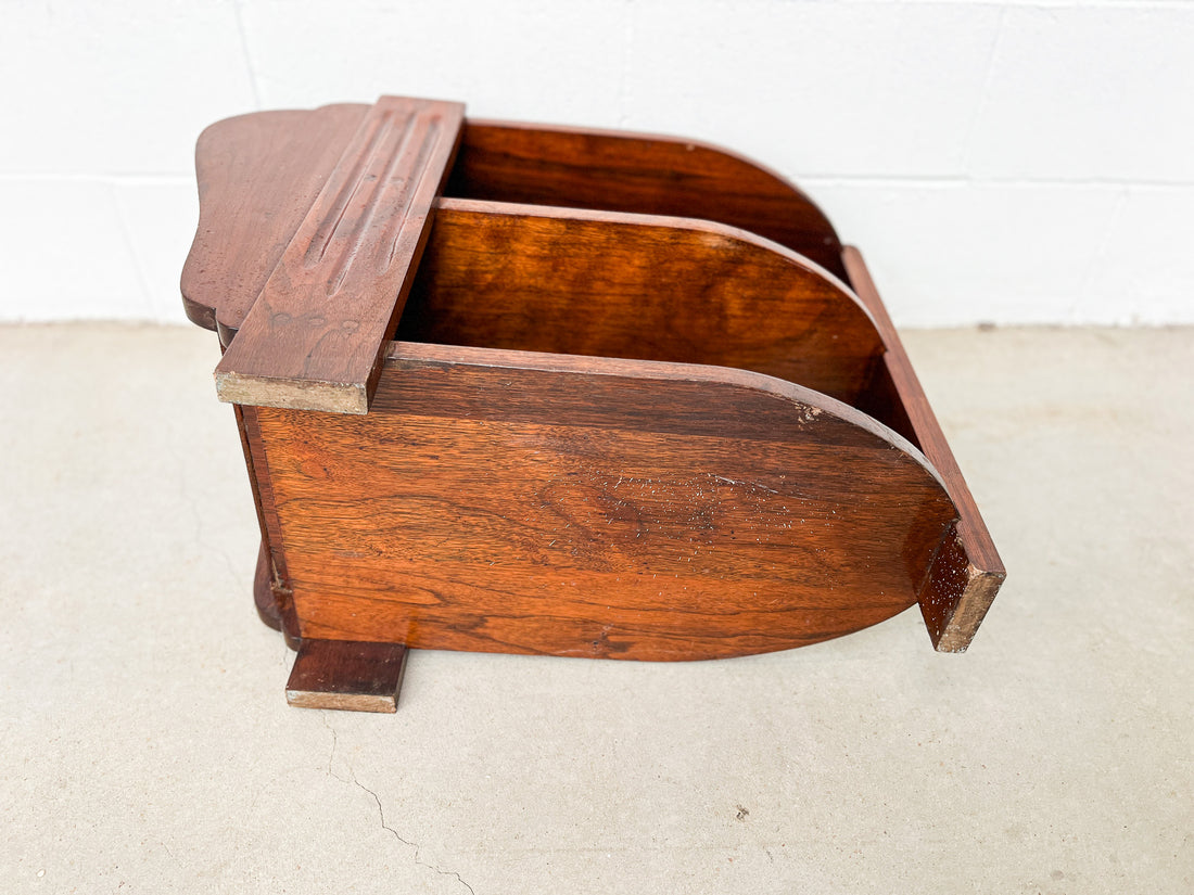 Art Deco Wood Side Table Shelf with Magazine Holder