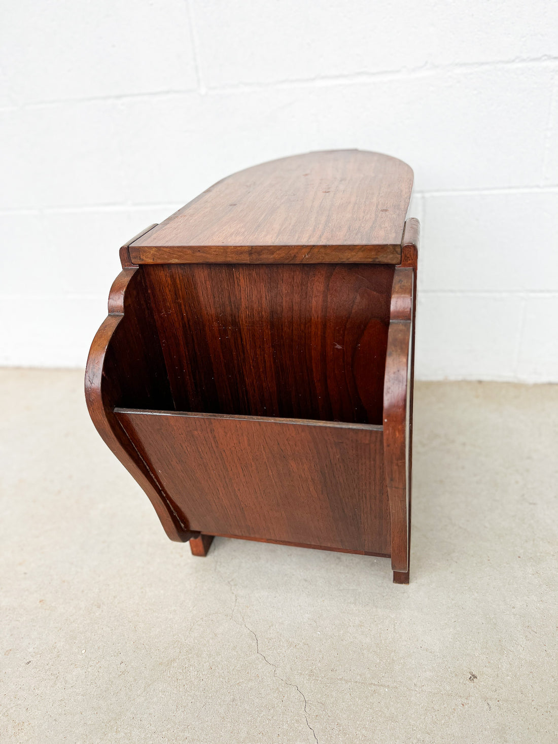 Art Deco Wood Side Table Shelf with Magazine Holder