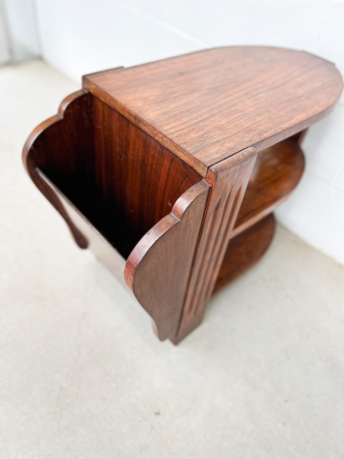 Art Deco Wood Side Table Shelf with Magazine Holder