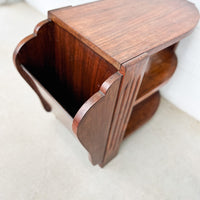 Art Deco Wood Side Table Shelf with Magazine Holder