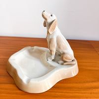 lladro style Dog Ashtray Porcelain Sculpture Figure