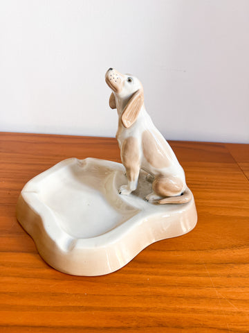 lladro style Dog Ashtray Porcelain Sculpture Figure