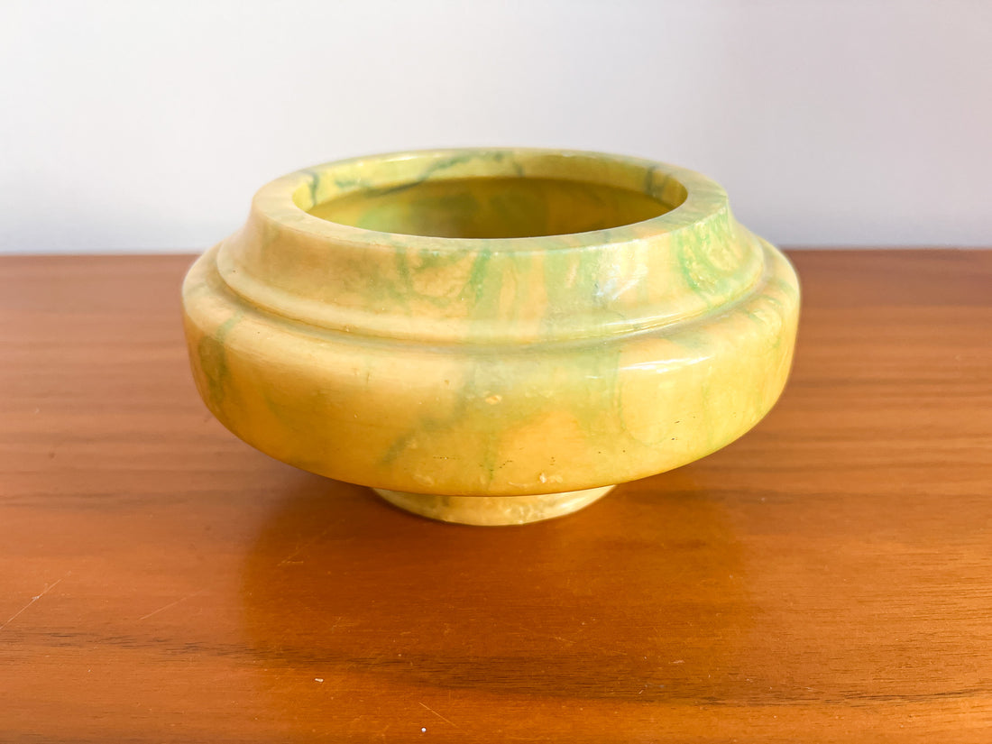 Vintage Stone Yellow Alabaster Marble Bowl