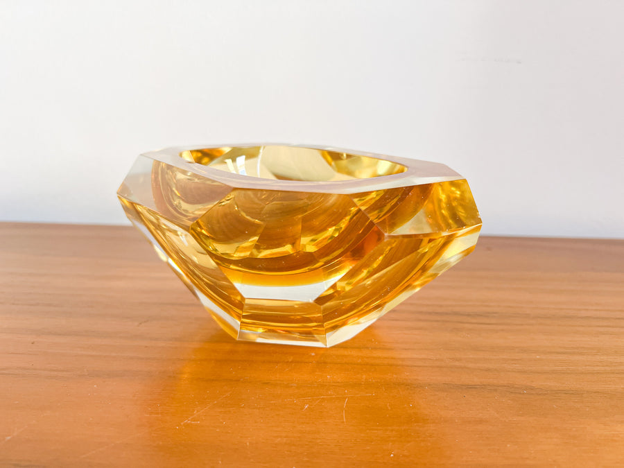 Murano Style Crystal Amber Glass Ashtray Dish