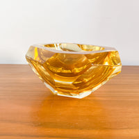 Murano Style Crystal Amber Glass Ashtray Dish