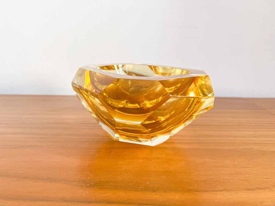 Murano Style Crystal Amber Glass Ashtray Dish