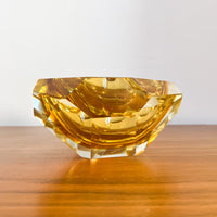 Murano Style Crystal Amber Glass Ashtray Dish