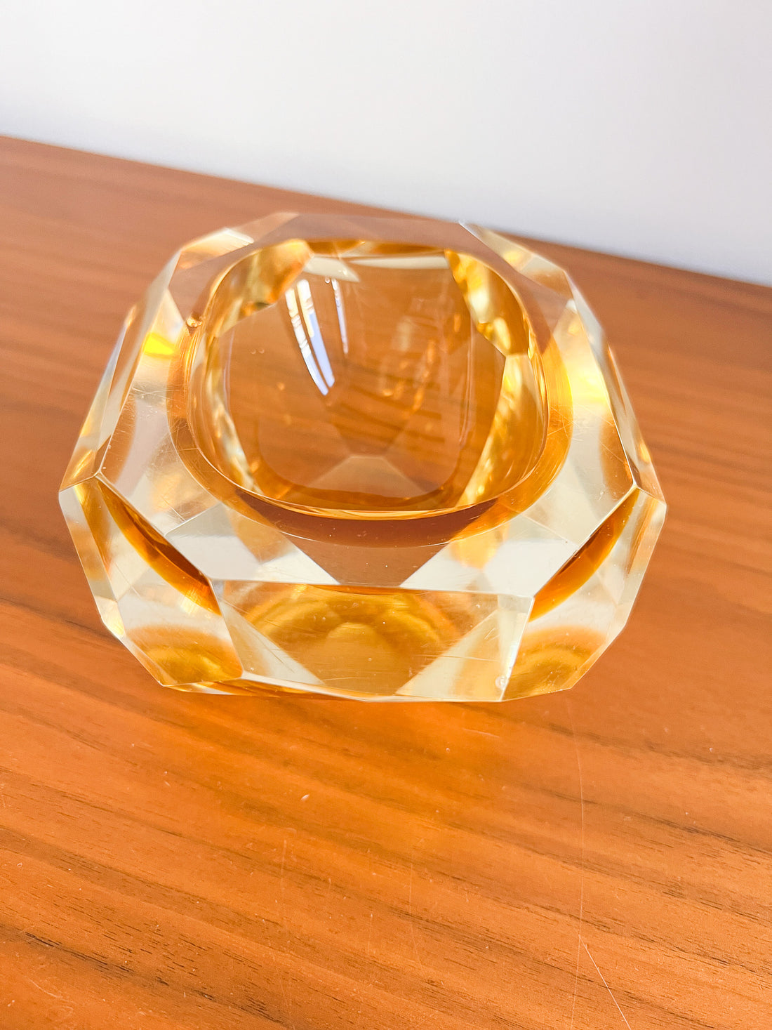 Murano Style Crystal Amber Glass Ashtray Dish