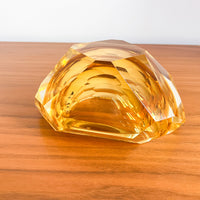 Murano Style Crystal Amber Glass Ashtray Dish