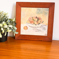 Still Life Bowl of Peaches tile art with wood Frame