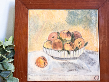 Still Life Bowl of Peaches tile art with wood Frame