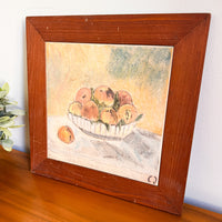 Still Life Bowl of Peaches tile art with wood Frame