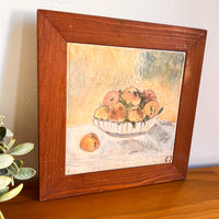 Still Life Bowl of Peaches tile art with wood Frame