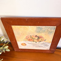 Still Life Bowl of Peaches tile art with wood Frame